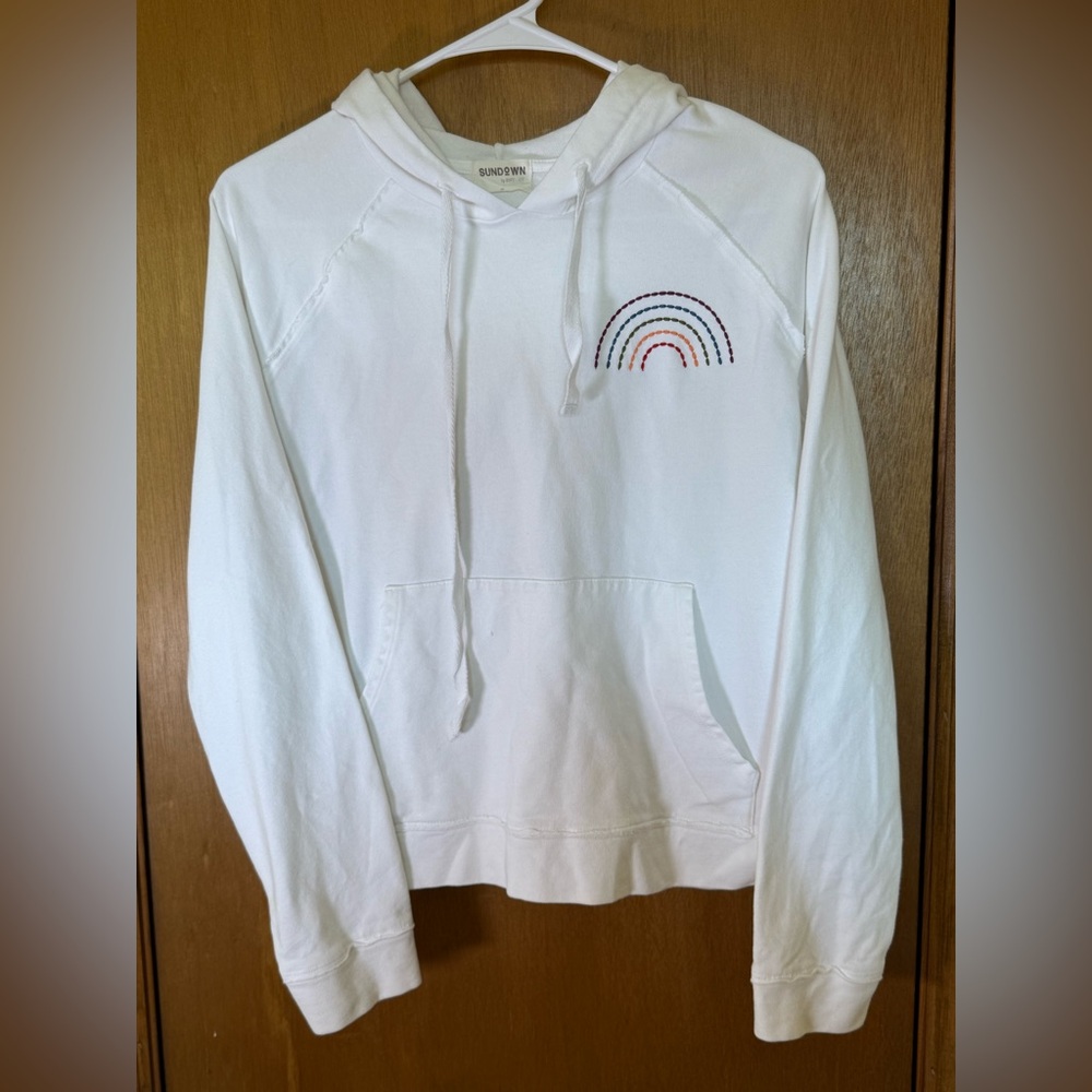 Sundown by River + Sky White Hoodie with Rainbow Detail - Picture 2 of 8